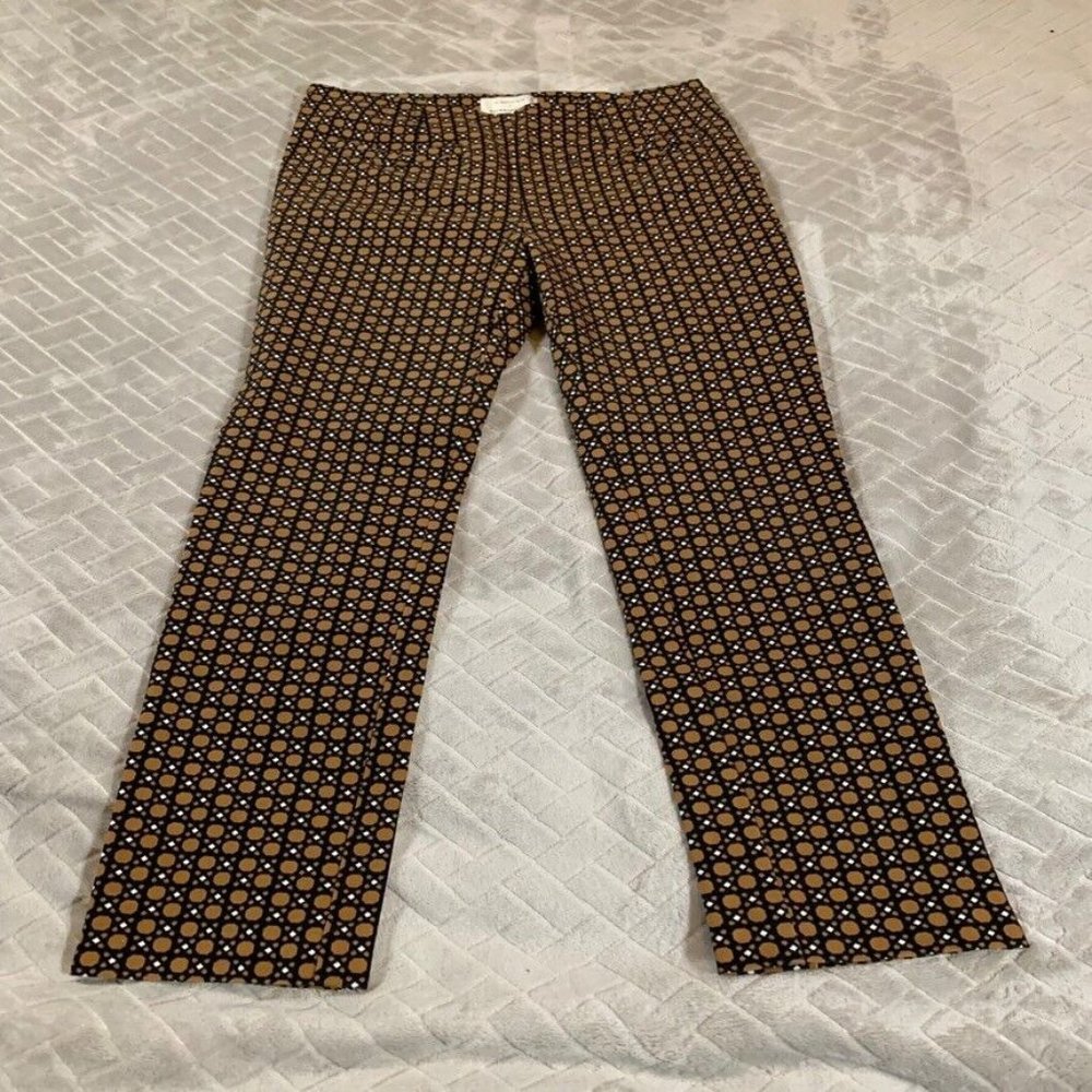 Anthropologie Womens 0 Dress Pants Geometric Slim Straight Mid Rise Stretch